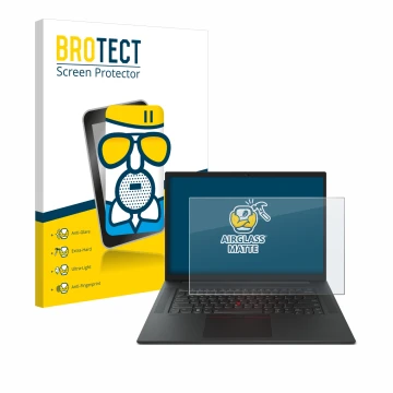 Front side of a product packaging with the brand logo BROTECT. Next to it is the device Lenovo ThinkPad P1 Gen 6 16