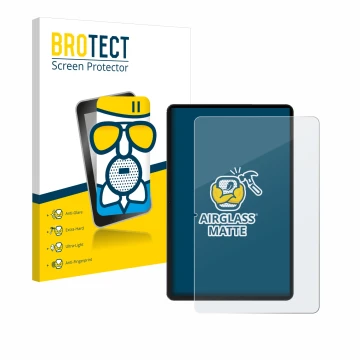 Front side of a product packaging with the brand logo BROTECT. Next to it is the device Honor Pad 9 shown with the correspondi