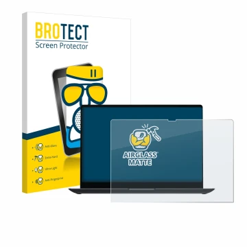 Front side of a product packaging with the brand logo BROTECT. Next to it is the device Samsung Galaxy Book4 Ultra 16