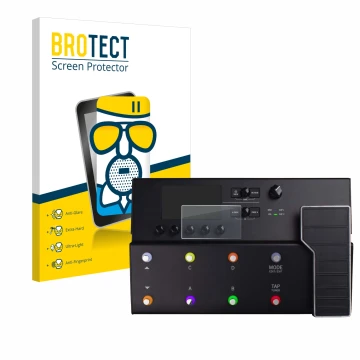 Front side of a product packaging with the brand logo BROTECT. Next to it is the device Line 6 POD Go shown with the correspon