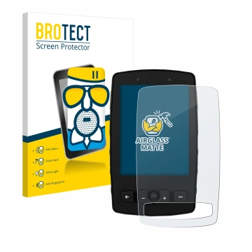 Front side of a product packaging with the brand logo BROTECT. Next to it is the device TwoNav Aventura 2 Plus shown with the 