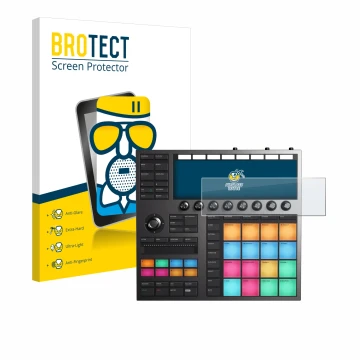 Front side of a product packaging with the brand logo BROTECT. Next to it is the device Native Instruments Maschine + shown wi