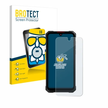 Front side of a product packaging with the brand logo BROTECT. Next to it is the device Hotwav Cyber 9 Pro shown with the corr