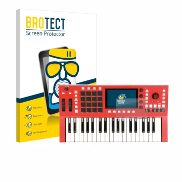 Front side of a product packaging with the brand logo BROTECT. Next to it is the device Akai Professional MPC Key 37 shown wit