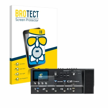 Front side of a product packaging with the brand logo BROTECT. Next to it is the device Boss GX-100 shown with the correspondi