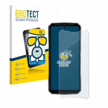 Front side of a product packaging with the brand logo BROTECT. Next to it is the device Doogee DK10 shown with the correspondi