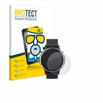 Front side of a product packaging with the brand logo BROTECT. Next to it is the device ASUS VivoWatch 6 shown with the corres