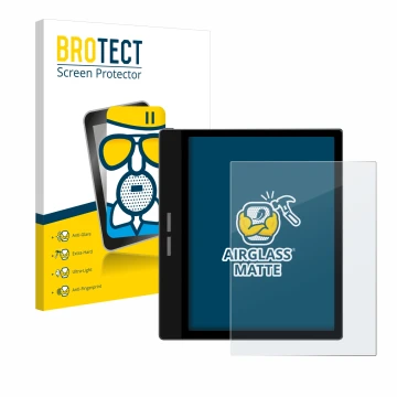 Front side of a product packaging with the brand logo BROTECT. Next to it is the device Bigme B751C shown with the correspondi