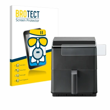 Front side of a product packaging with the brand logo BROTECT. Next to it is the device Cosori CAF-P583S shown with the corres