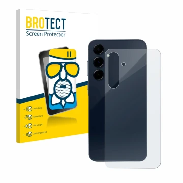 Front side of a product packaging with the brand logo BROTECT. Next to it is the device Samsung Galaxy A35 5G (Back) shown wit