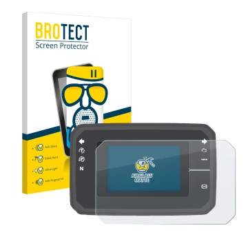 Front side of a product packaging with the brand logo BROTECT. Next to it is the device Honda CB650R TFT Display shown with th