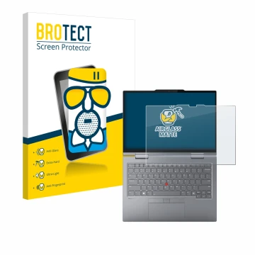 Front side of a product packaging with the brand logo BROTECT. Next to it is the device Lenovo ThinkPad X1 2-in-1 Gen 9 14