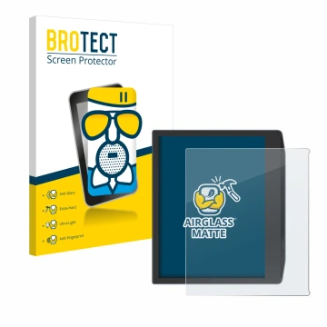 Front side of a product packaging with the brand logo BROTECT. Next to it is the device PocketBook Era Color shown with the co