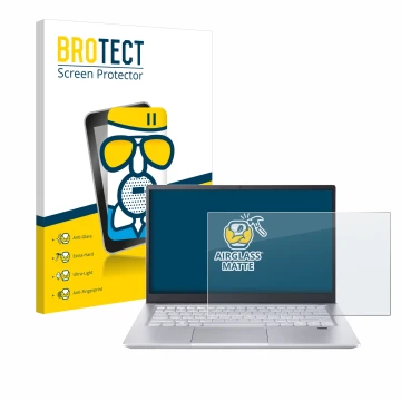 Front side of a product packaging with the brand logo BROTECT. Next to it is the device Acer Swift X 14 SFX14-72G Non-Touch sh