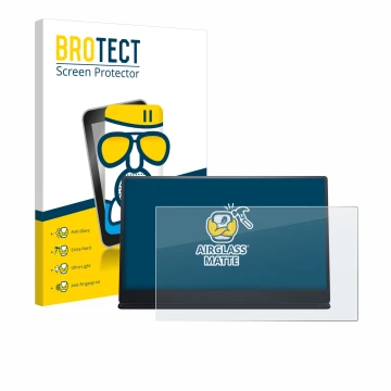 Front side of a product packaging with the brand logo BROTECT. Next to it is the device Dell P1424H shown with the correspondi