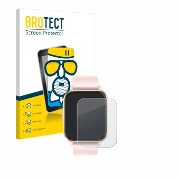 Front side of a product packaging with the brand logo BROTECT. Next to it is the device walkbee Smartwatch 1.83