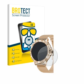 Front side of a product packaging with the brand logo BROTECT. Next to it is the device walkbee Smartwatch 1.3