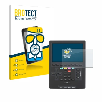 Front side of a product packaging with the brand logo BROTECT. Next to it is the device Polyend Tracker Mini shown with the co