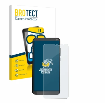 Front side of a product packaging with the brand logo BROTECT. Next to it is the device Brondi Amico XL shown with the corresp