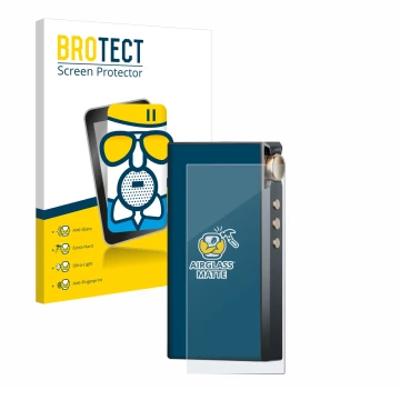 Front side of a product packaging with the brand logo BROTECT. Next to it is the device Cayin N3-Ultra shown with the correspo