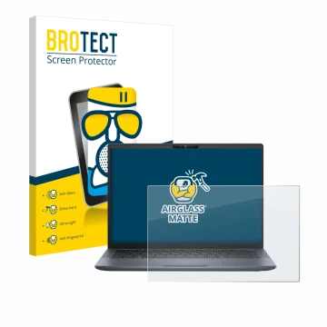 Front side of a product packaging with the brand logo BROTECT. Next to it is the device Dell Latitude 7350 Laptop shown with t