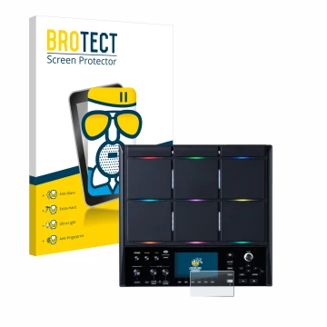 Front side of a product packaging with the brand logo BROTECT. Next to it is the device Roland SPD-SX PRO shown with the corre
