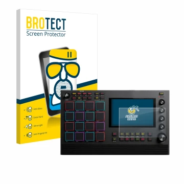 Front side of a product packaging with the brand logo BROTECT. Next to it is the device Akai MPC Live II shown with the corres
