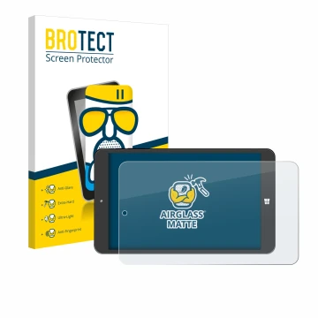 Front side of a product packaging with the brand logo BROTECT. Next to it is the device SZTPS Tablet 8