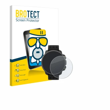 Front side of a product packaging with the brand logo BROTECT. Next to it is the device Suunto Vertical Solar shown with the c