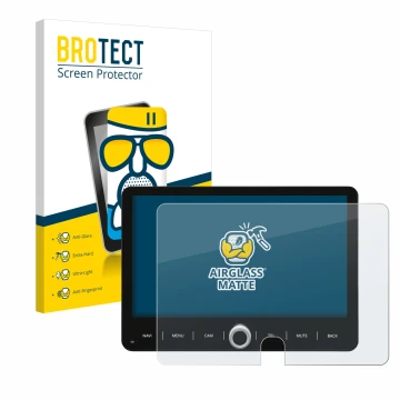 Front side of a product packaging with the brand logo BROTECT. Next to it is the device Dynavin D9-T5TP shown with the corresp