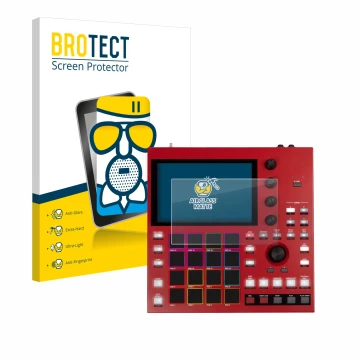 Front side of a product packaging with the brand logo BROTECT. Next to it is the device Akai MPC One+ shown with the correspon