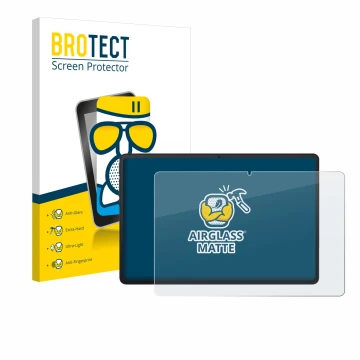 Front side of a product packaging with the brand logo BROTECT. Next to it is the device Blackview Tab 90 WiFi shown with the c