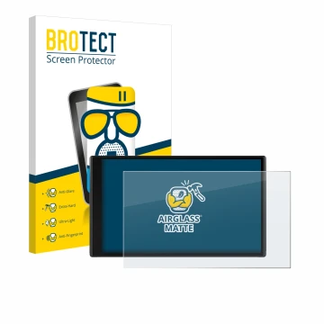 Front side of a product packaging with the brand logo BROTECT. Next to it is the device Garmin CamperVan shown with the corres