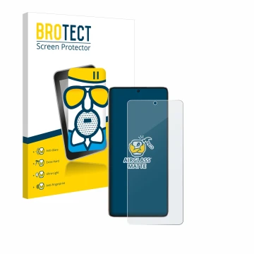 Front side of a product packaging with the brand logo BROTECT. Next to it is the device Xiaomi Poco F6 shown with the correspo