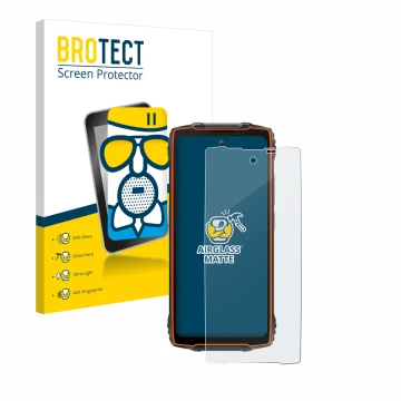 Front side of a product packaging with the brand logo BROTECT. Next to it is the device Blackview Oscal Pilot 2 shown with the