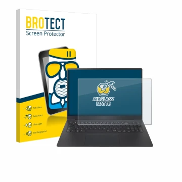 Front side of a product packaging with the brand logo BROTECT. Next to it is the device LG gram Pro 16 2024 shown with the cor