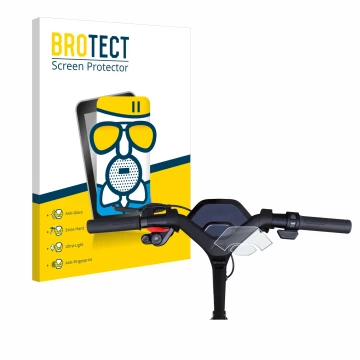Front side of a product packaging with the brand logo BROTECT. Next to it is the device Segway Ninebot P65D shown with the cor