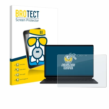 Front side of a product packaging with the brand logo BROTECT. Next to it is the device ASUS ProArt PZ13 shown with the corres