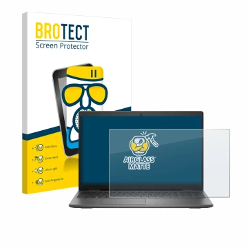 Front side of a product packaging with the brand logo BROTECT. Next to it is the device Dell Latitude 15 3540 shown with the c