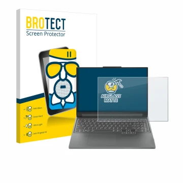 Front side of a product packaging with the brand logo BROTECT. Next to it is the device Lenovo Legion Slim 5 Gen 9 16