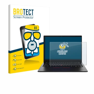 Front side of a product packaging with the brand logo BROTECT. Next to it is the device Lenovo ThinkPad L13 Gen 5 shown with t