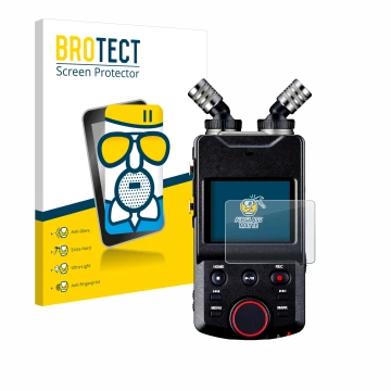 Front side of a product packaging with the brand logo BROTECT. Next to it is the device Tascam Portacapture X6 shown with the 