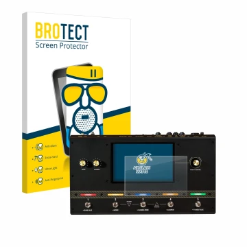 Front side of a product packaging with the brand logo BROTECT. Next to it is the device Headrush Core shown with the correspon