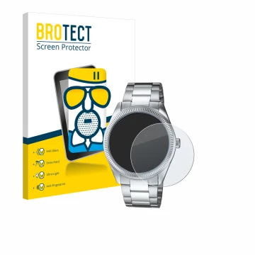 Front side of a product packaging with the brand logo BROTECT. Next to it is the device Casio MTP-1302PD shown with the corres