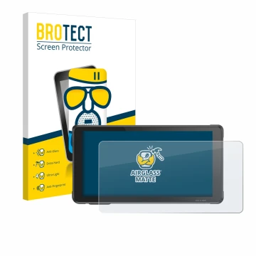 Front side of a product packaging with the brand logo BROTECT. Next to it is the device Interphone RideSync Sync55 shown with 