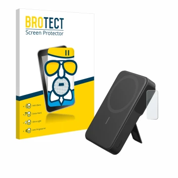 Front side of a product packaging with the brand logo BROTECT. Next to it is the device Anker MagGo shown with the correspondi