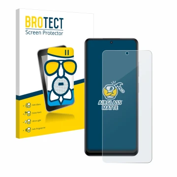 Front side of a product packaging with the brand logo BROTECT. Next to it is the device realme 12 4G shown with the correspond