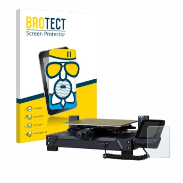 Front side of a product packaging with the brand logo BROTECT. Next to it is the device Elegoo Neptun 4 shown with the corresp