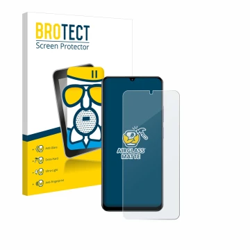 Front side of a product packaging with the brand logo BROTECT. Next to it is the device realme C61 shown with the correspondin