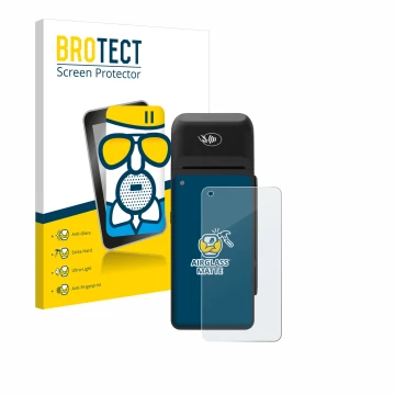 Front side of a product packaging with the brand logo BROTECT. Next to it is the device Verifone T650c shown with the correspo